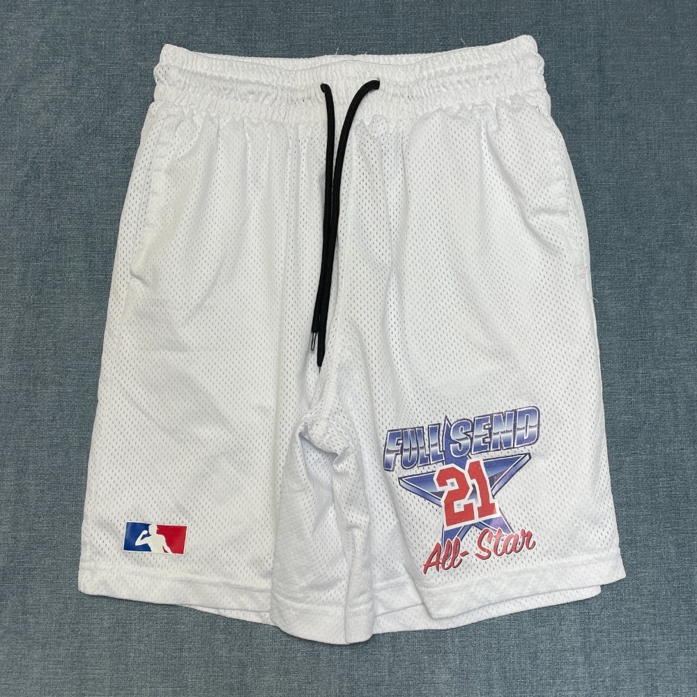 Full Send 21 All-Star Basketball Shorts Mens Medium White Mesh Logo Drawstring